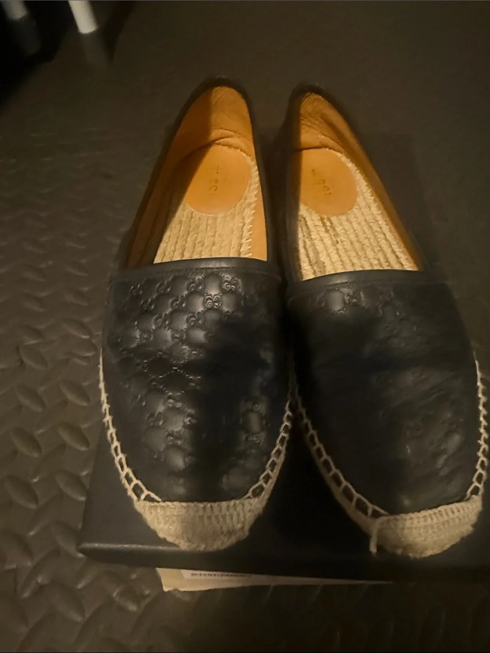 Gucci Black Leather Espadrille Slip-Ons for Women